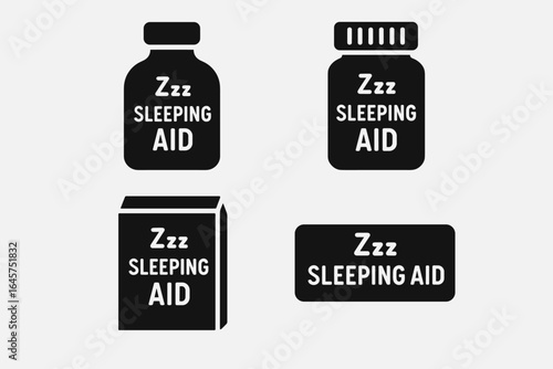 Sleeping aid icons set – bedtime relaxation, sleep support, rest and wellness, simple line style