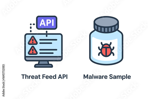 Threat intelligence icons set – cybersecurity, data protection, risk analysis, simple line style