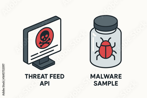 Threat intelligence icons set – cybersecurity, data protection, risk analysis, simple line style