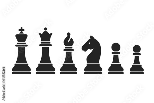 Minimalist chess icons set – strategy game, board pieces, simple line style