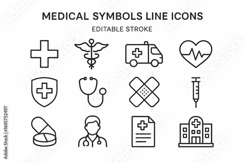 Medical symbols line icons set – healthcare, hospital, doctor, medicine