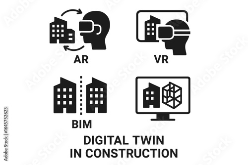 Digital construction icons set – AR, VR, BIM, Digital Twin