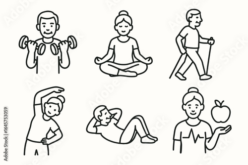 Healthy lifestyle icons set – fitness, yoga, exercise, wellness