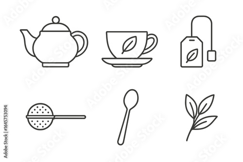 Tea Set Icons simple compose. Tea Set line Icons 