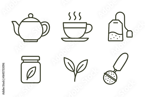 Tea Set Icons simple compose. Tea Set line Icons 