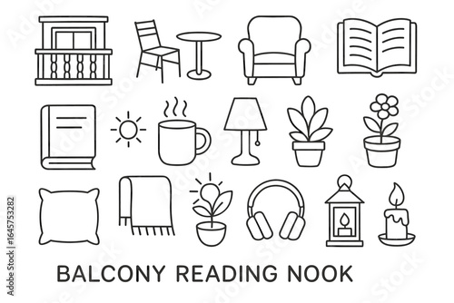 Cozy balcony reading nook setup with furniture and decor elements