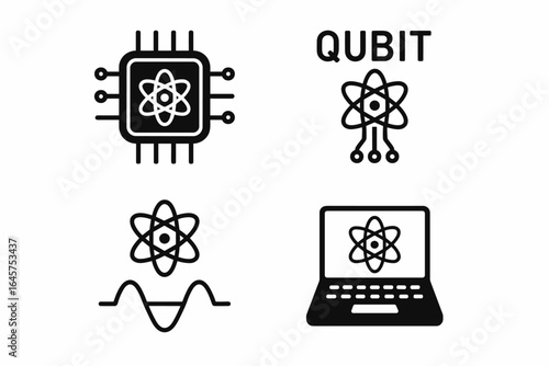 Quantum Computing Icons – Atom, Processor, Algorithm, Technology