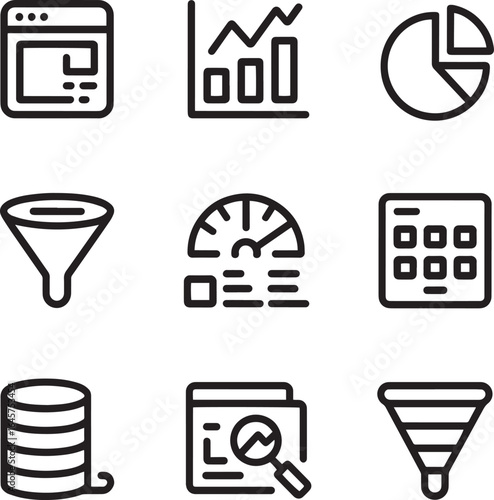 Data analysis and performance monitoring icons analytics chart
