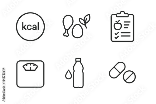 Nutrition and Health Icons – Diet, Calories, Fitness, Supplements