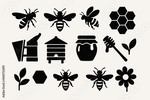 Beekeeping Icons Set – Honey, Bees, Hive and Nature Symbols