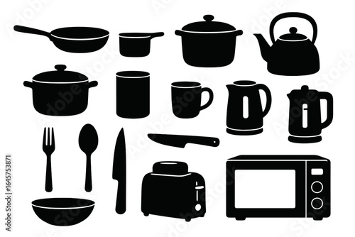 Kitchen Icons Set – Cooking Utensils, Appliances, Tableware and Food Preparation Symbols