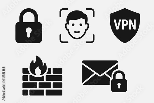 Cybersecurity Icons Set – Data Protection, VPN, Firewall, Privacy