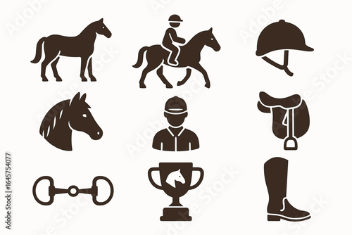 Equestrian Icons Set – Horse Riding, Sport, and Equipment Symbols