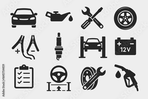 Car Service and Repair Icons – Auto Maintenance Tools and Garage Equipment