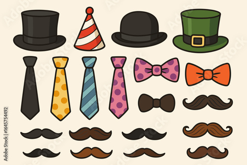 Gentleman Accessories Icons – Hats, Ties, Bowties, Mustaches Set