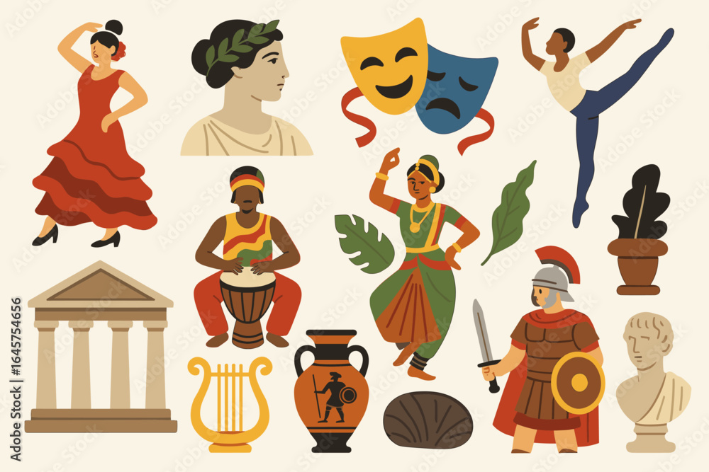 Fototapeta premium World Culture and History Icons – Art, Dance, Theater, Heritage