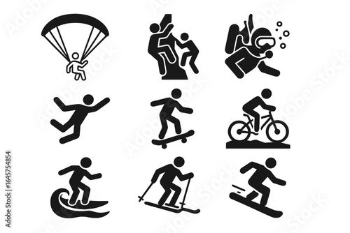 Extreme Sports Icons Set – Adventure, Outdoor and Action Activities