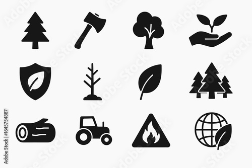 Forestry and Conservation Icons Set - Protecting Nature and Sustainable Practices