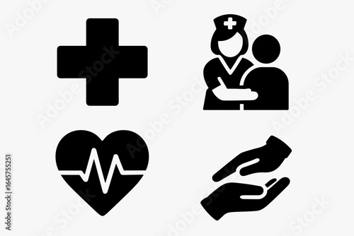 Compassionate Health Care Icons – Patient Support, Wellness, and Medical Empathy Vector Set