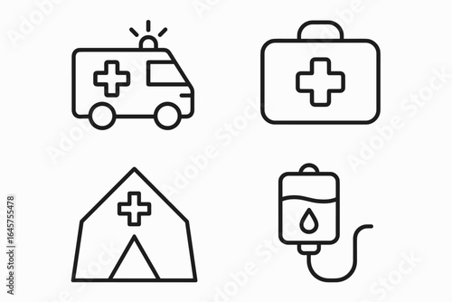 Emergency Medical Icons – First Aid, Ambulance, and Health Crisis Response Symbols