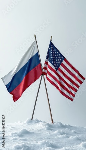 Flags of America and Russia in isolated white background, symbolize partnership and global cooperation