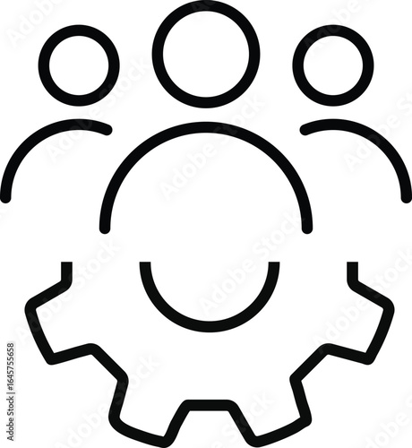 Set of People group with gear line icon. enterprise workflow. project management success. people group council. Teamwork process symbols 
