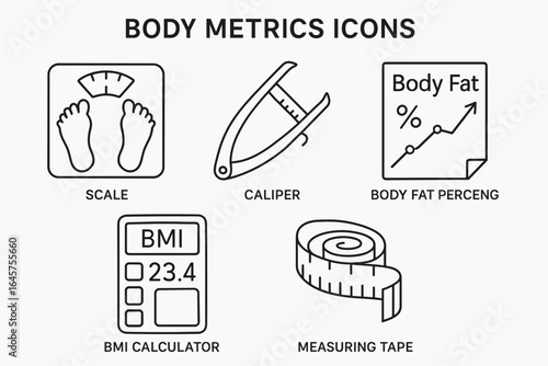Body Metrics Icons Set - Health and Fitness Measurement Symbols