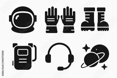 Astronaut Gear Icons – Space Suit, Helmet, Oxygen Tank and Space Exploration Equipment Set