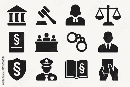 Set of Law and Justice Icons in Minimal Style