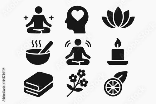 Set of Meditation Wellness Icons in Minimal Style