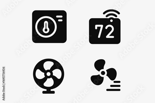 Smart Climate Control Icons – Intelligent Thermostats, Eco Heating, and Weather Automation Symbols