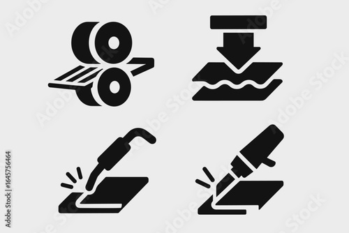 Metal Processing Icons – Steel Production, Welding, Forging, and Industrial Manufacturing Symbols