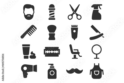 Set of Barber Icons in Minimal Style