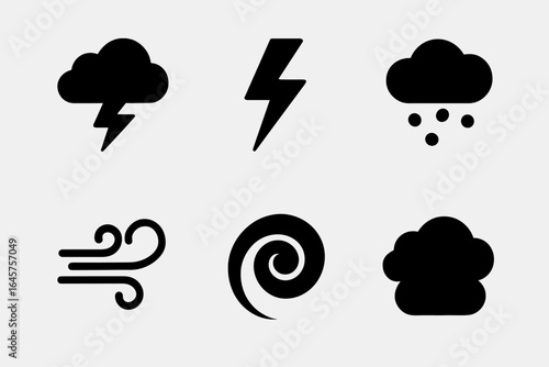 Stormy Weather Icons – Line Style Thunderstorm, Wind, Rain, and Climate Alert Symbols