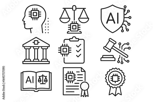 Set of AI Regulation Icons in Minimal Style