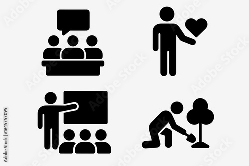 Set of Community Involvement Icons in Minimal Style