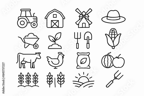 Farm Icons Set – Agriculture, Livestock, and Rural Life Symbols