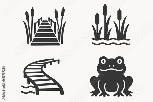 Wetland Icon Collection – Marsh, Swamp, and Bog Ecosystem Symbols