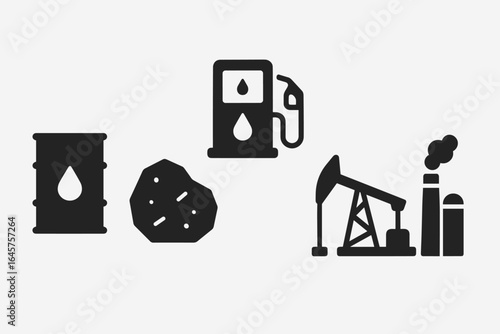 Fossil Fuel Icons – Energy Production, Oil, Gas, and Coal Industry Symbols