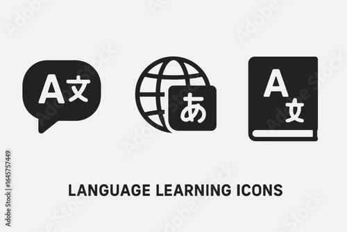 Set of Language Learning Icons in Minimal Style
