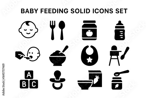 Set of Baby Feeding Icons in Minimal Style