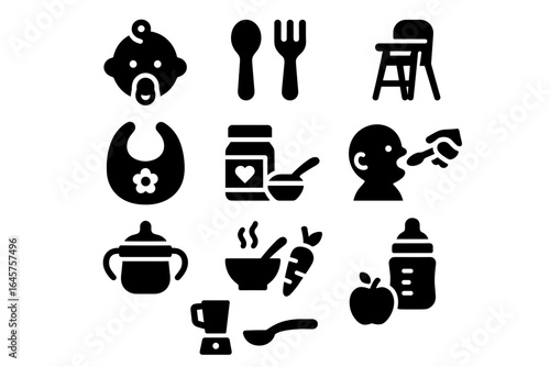 Set of Baby Feeding Icons in Minimal Style