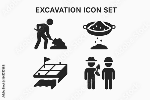 Archaeology Icon Set – Ancient Artifacts, Excavation Tools, and Historical Discovery Symbols