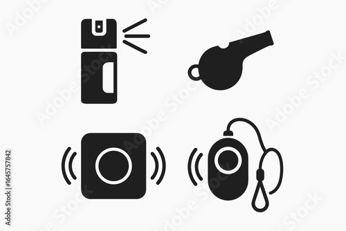 Personal Safety Icons – Whistle, Alarm, Spray, and Panic Button Symbols