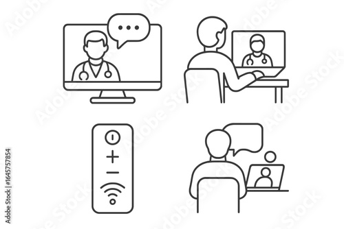 Set of Telemedicine Icons in Minimal Style