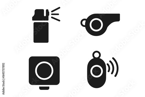 Personal Safety Icons – Whistle, Alarm, Spray, and Panic Button Symbols