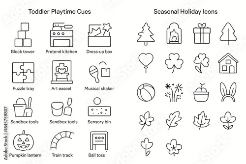 Toddler playtime cues and seasonal holiday icons for playful learning