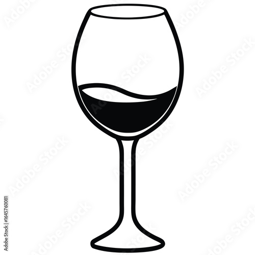 Black and white illustration of a wine glass with red wine drink beverage