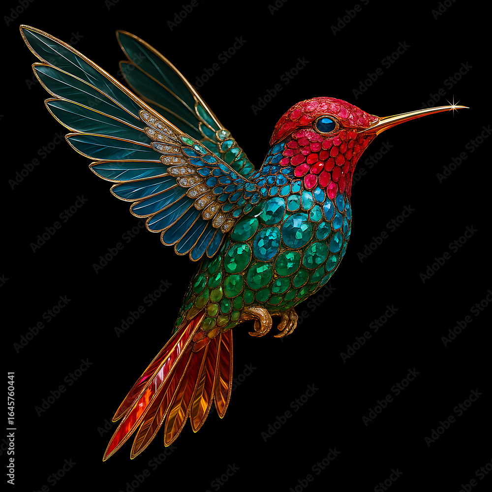 Fototapeta premium Colorful Hummingbird on Black Background