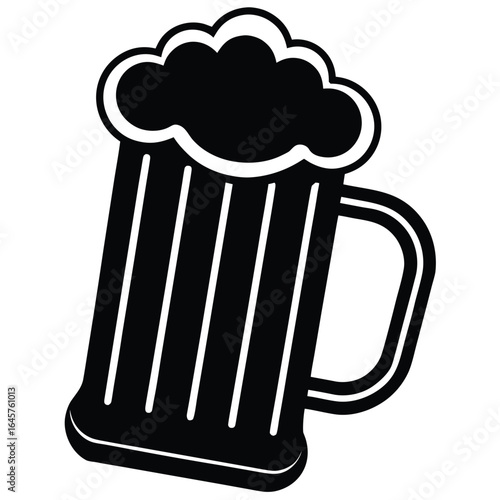 Black and white outline of a beer mug filled with frothy beer on a white background glass drink